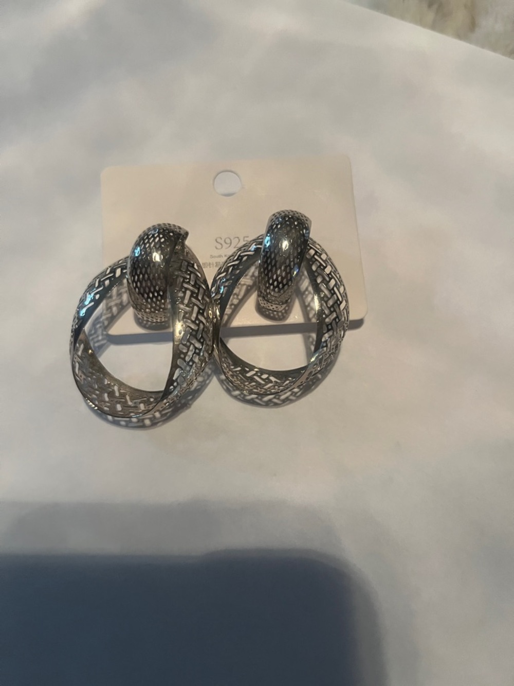 .925 Textured Hoop Earrings - Silver lightweight vintage